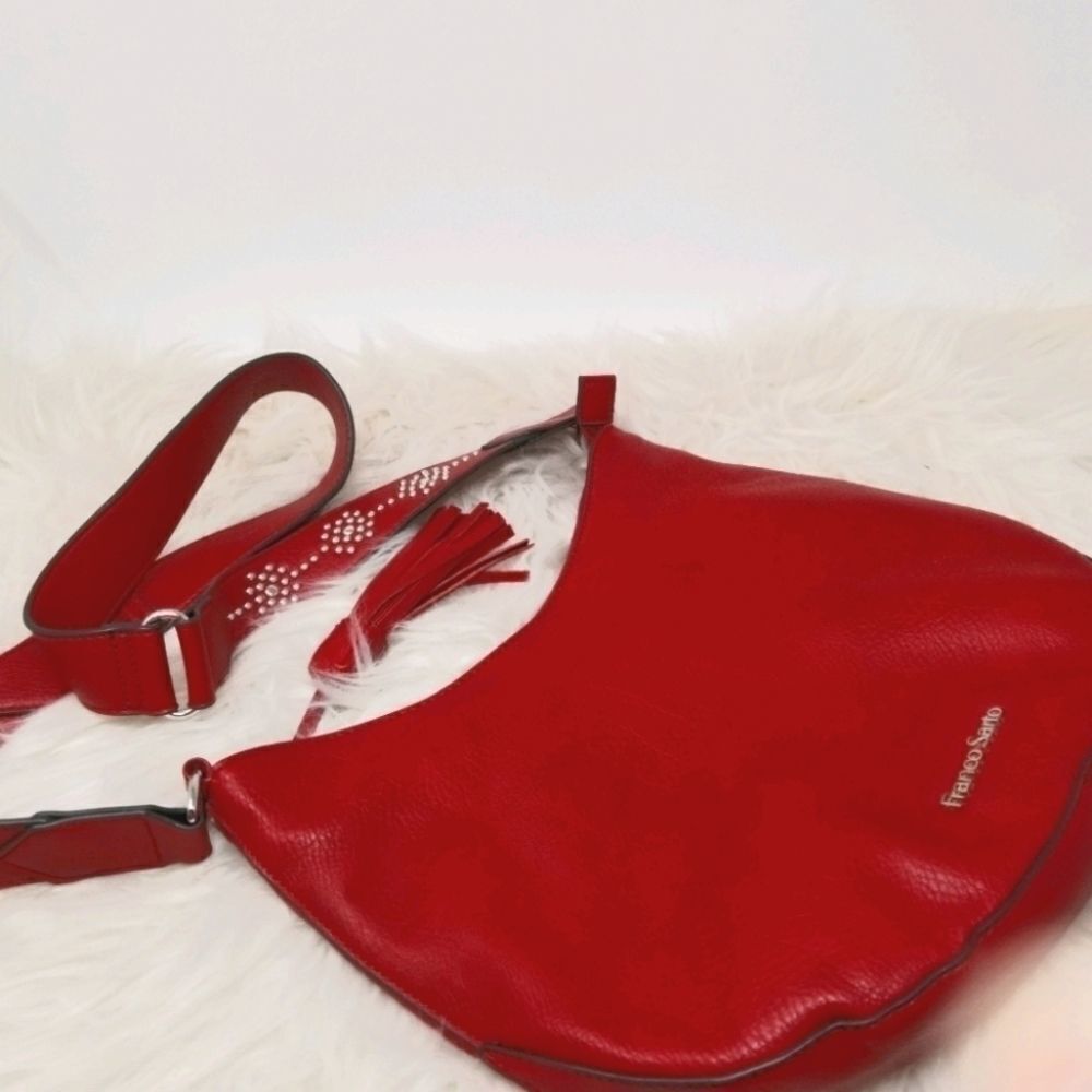 Franco Sarto Red Leather Crossbody Hobo Bag